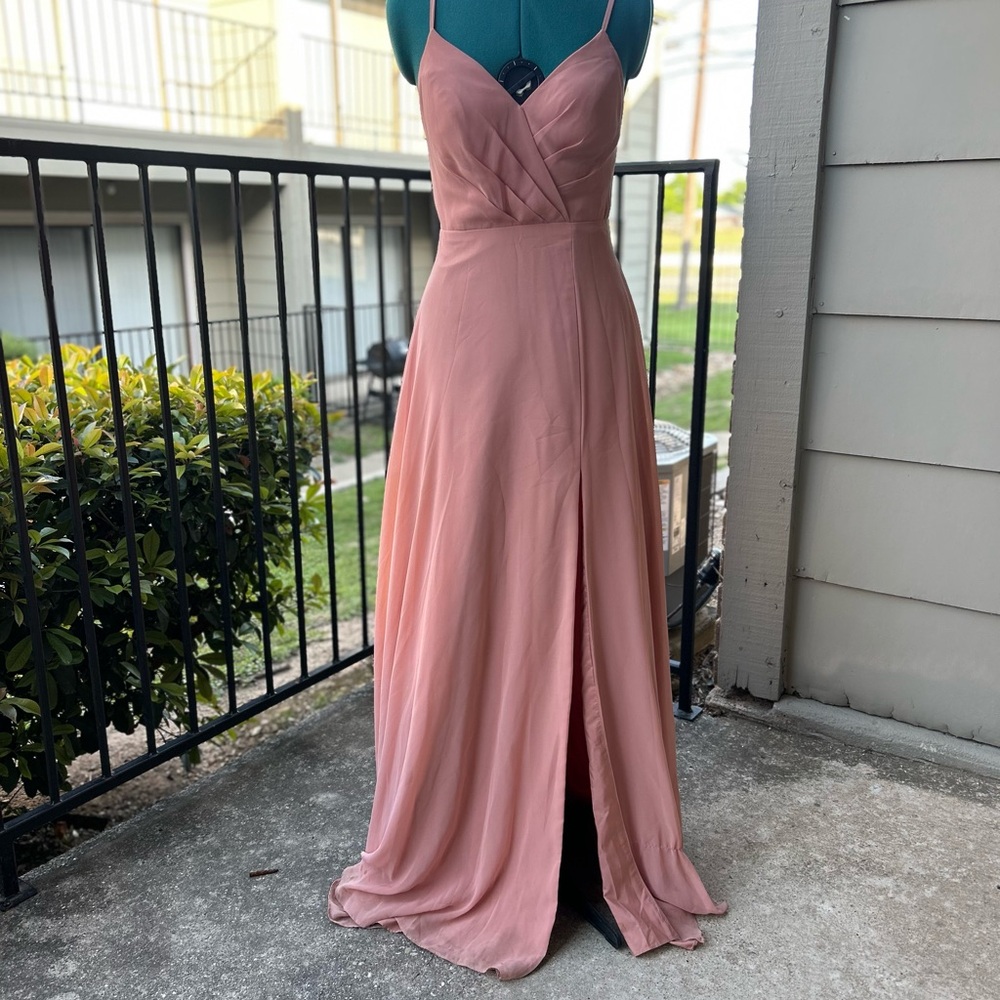 Azazie Pink Maxi Gown with Sweetheart Neckline and Slit